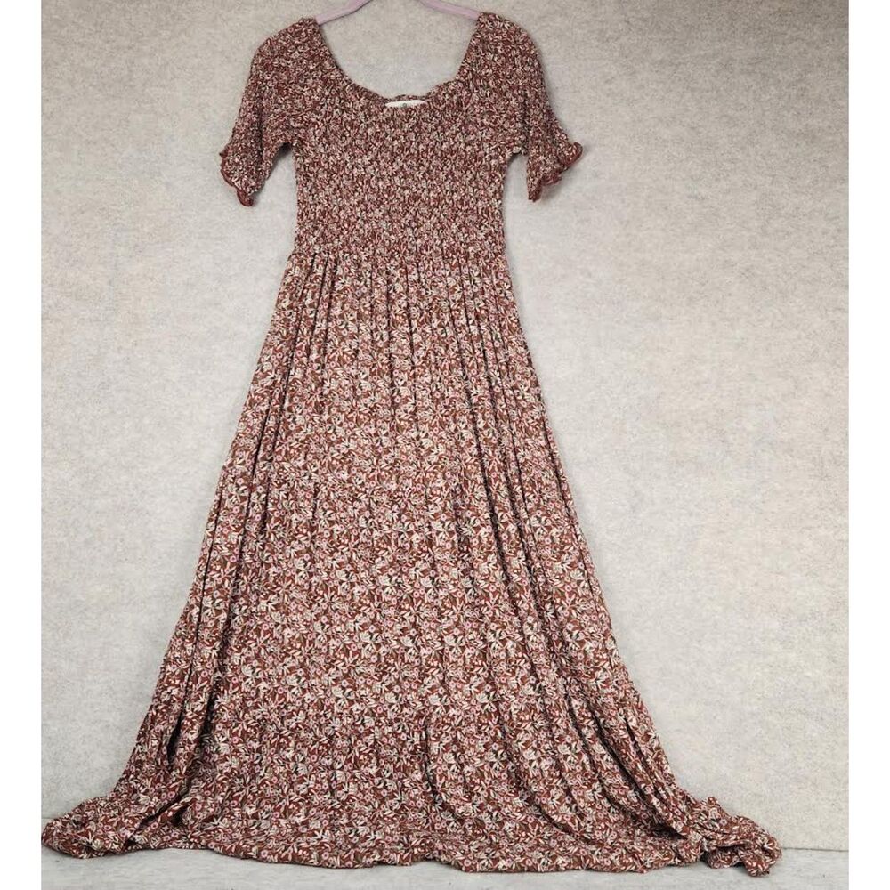 Natural Life Floral Smocked Top 3 Tiered Maxi Dress Size M Retro Cottage Boho